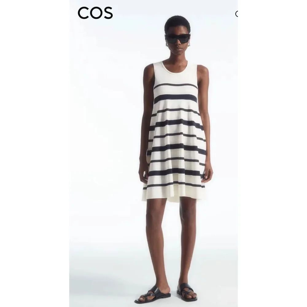 NEW COS Stripe Sleeveless Mini Womens Sweater Dress KNITTED MINI DRESS Medium